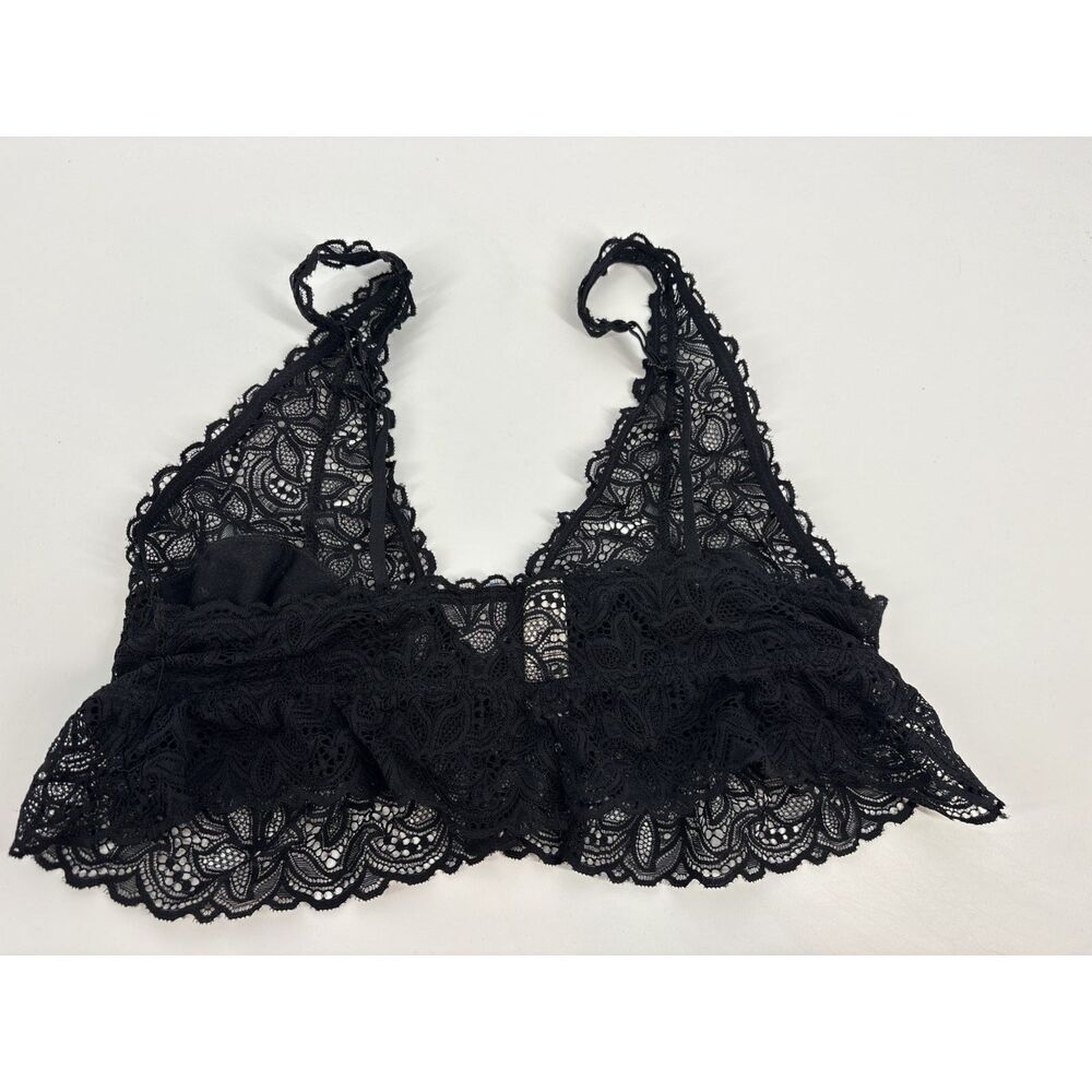Jessica Simpson Black Lace Bralette | Sheer Ruffle Trim Triangle Bralette